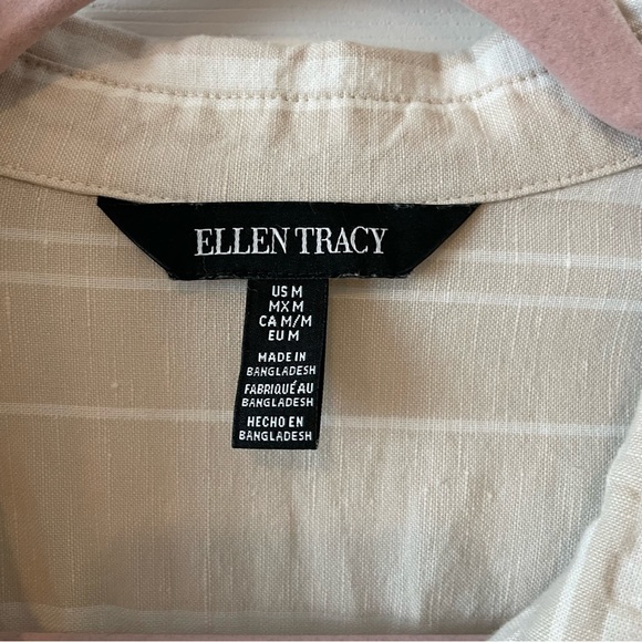 Ellen Tracy  striped  , tan and ivory linen shirt with buttons size M - Picture 3 of 7